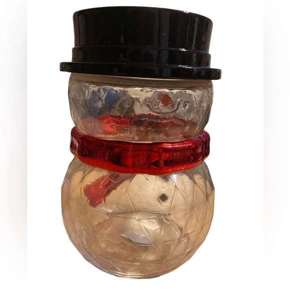 BATH & BODY WORKS Single-Wick Clear Glass Snowman Candle Holder Retired NWT - Picture 2 of 4